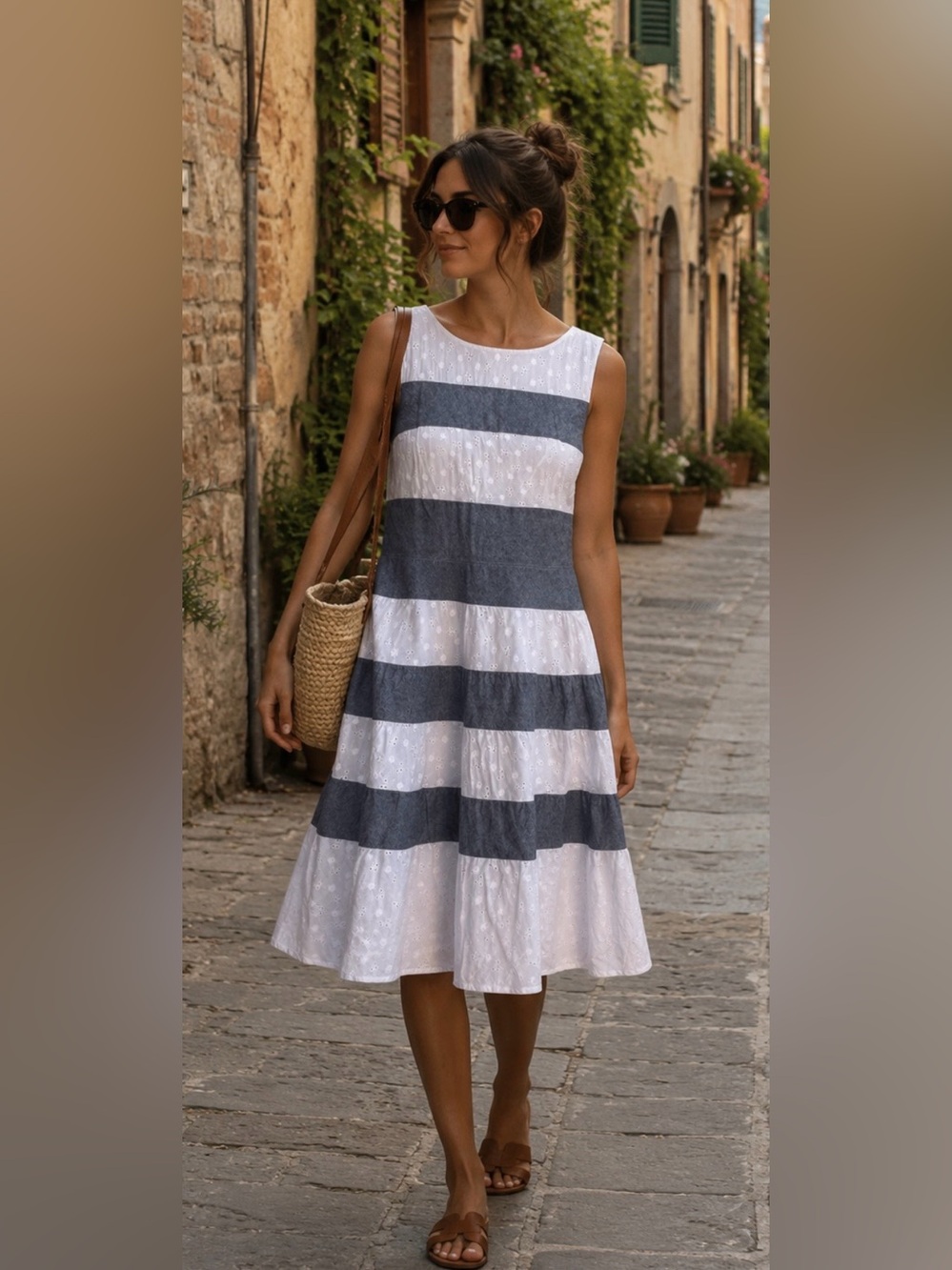 Maggy Boutique Eyelet Stripe Dress – Size 14